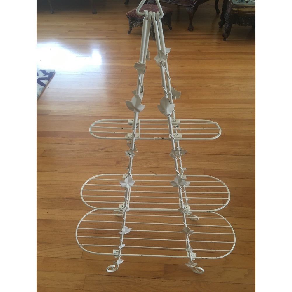 Vintage Wrought Iron Metal 3 Tier Wedding Stand Tall White Shabby Chic 38" Tall